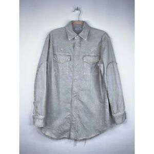 Re/Done Oversized Denim Shirt Jacket Gray Western Pearl Snap Button Down XS